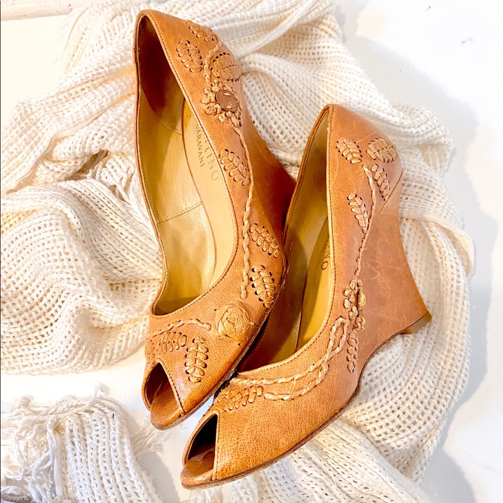 Valentino shoes wedge peep toe leather boho chic